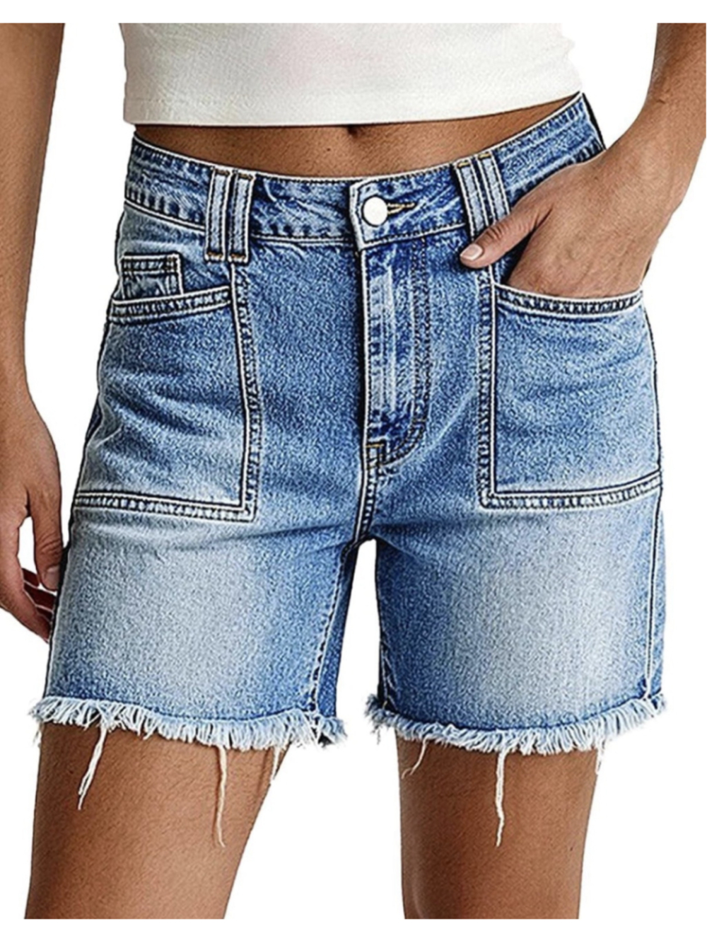 Flamingals Mid Waist Denim Bermuda Mid Thigh Length Shorts S